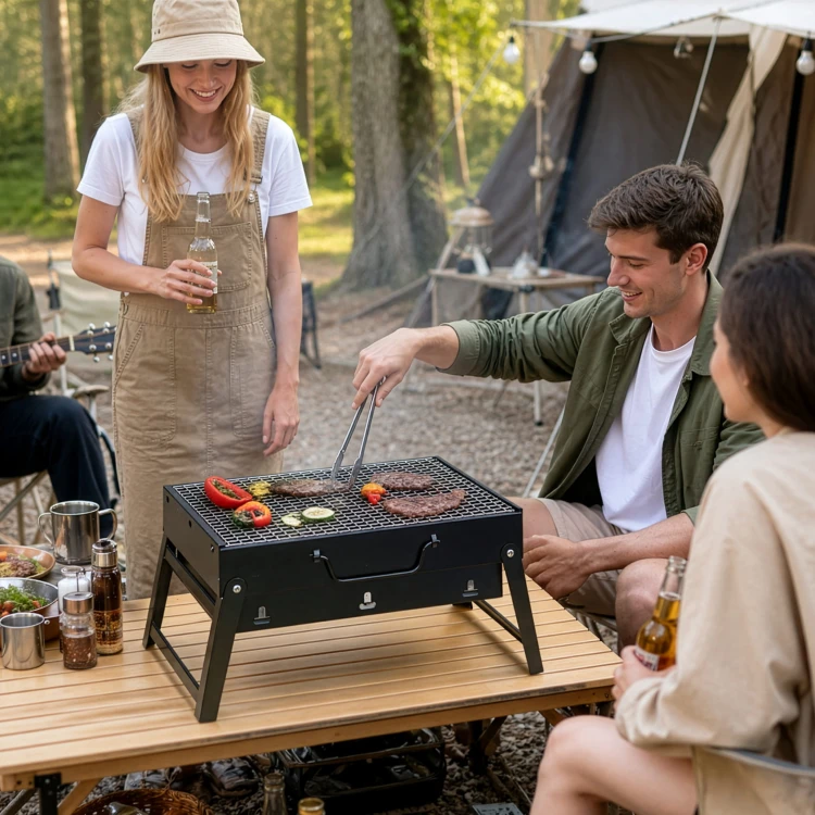 Grill Turystyczny Składany Czarny